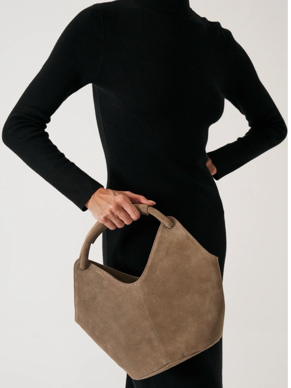 Suede Hobo Tote Bag in Taupe